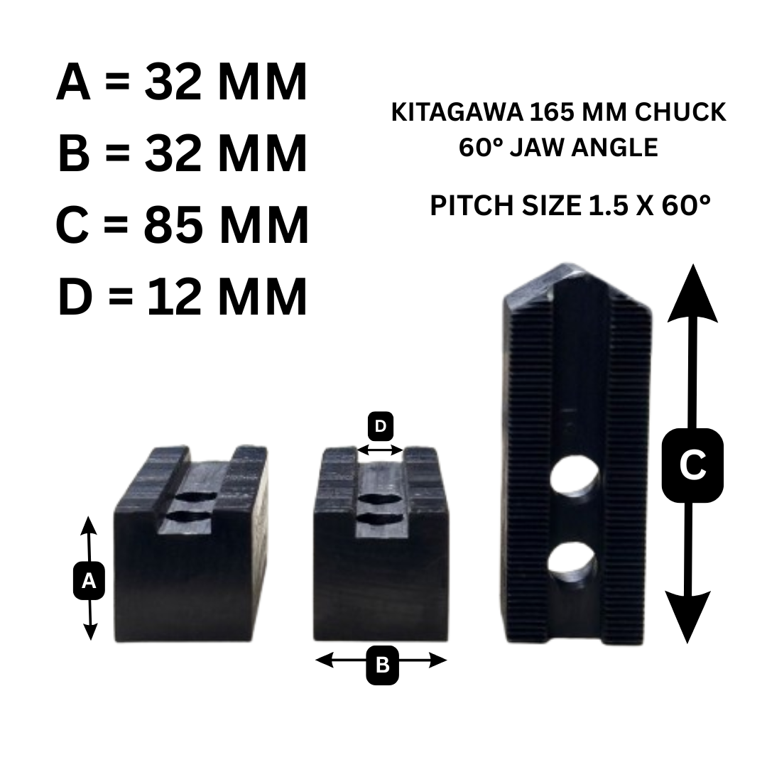 SOFT JAWS FOR KITAGAWA 165 MM POWER CHUCK (SET OF 3) | 60° JAW ANGLE | PITCH 1.5 X 60°