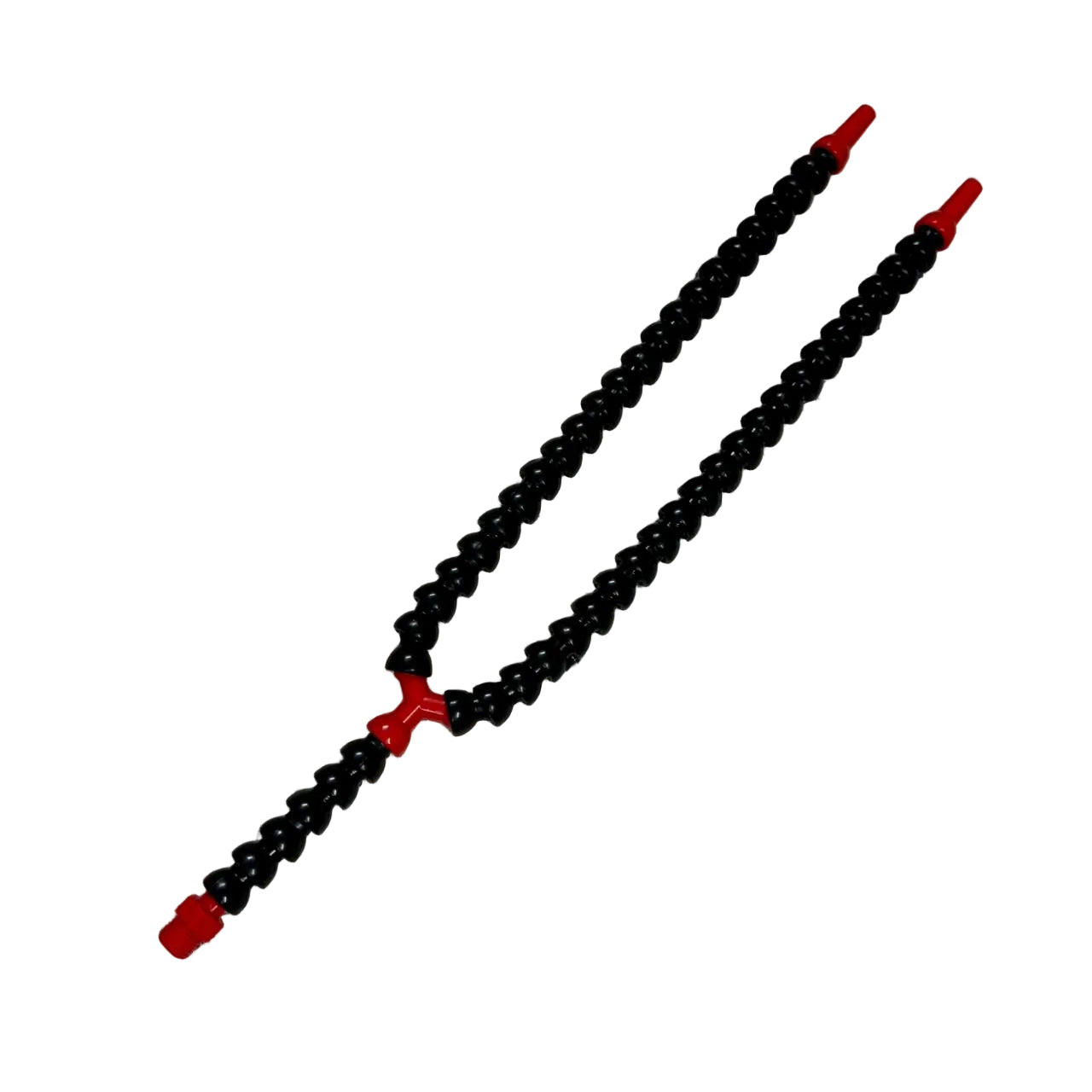 Flexible Y Type Coolant Pipe 1/4 inch x 12 inch with dual adjustable nozzles, black modular segments and red connectors, suitable for CNC machines, milling machines, and industrial coolant applications.