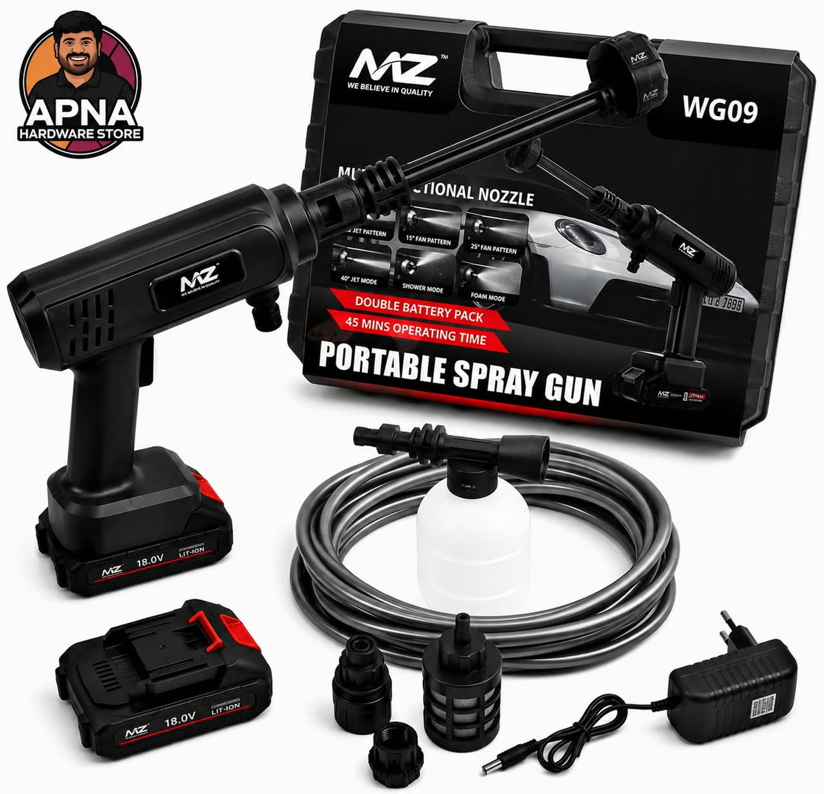 MZ PORTABLE CAR WASH SPRAY GUN WG-09 (BLACK COLOUR)