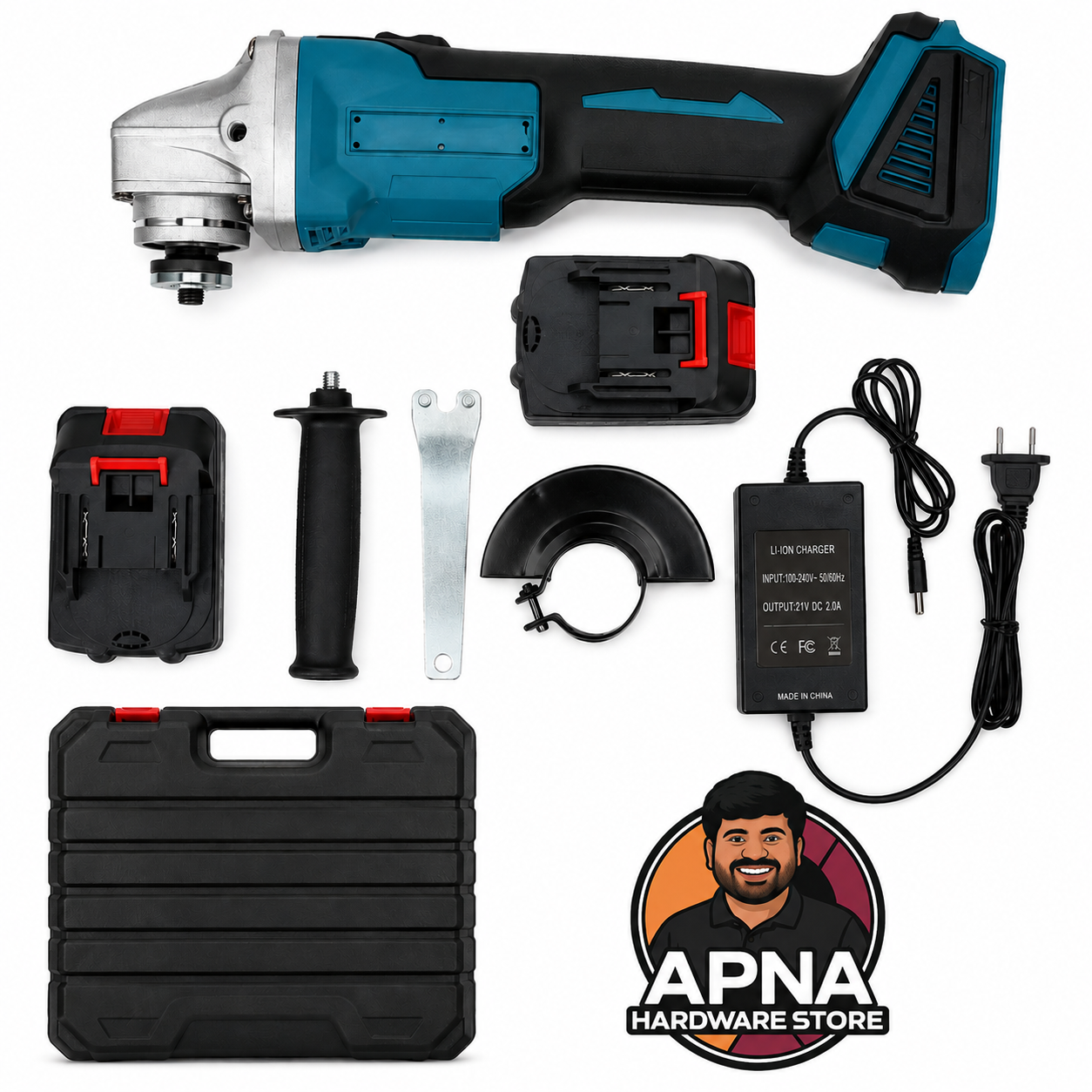 24V cordless angle grinder kit with two rechargeable batteries