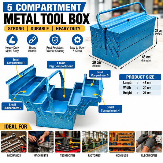 5 COMPARTMENT METAL TOOL BOX