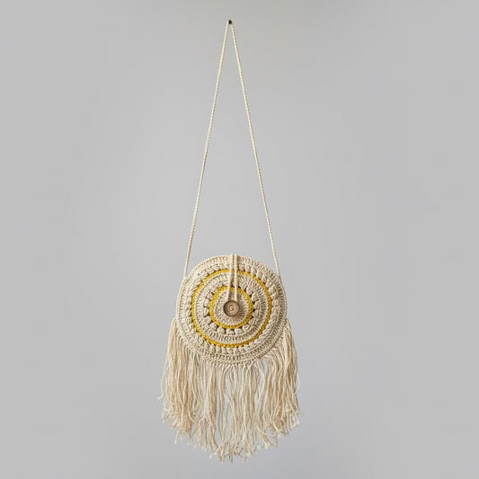 HANDCRAFTED BOHO CROCHET FRINGE SLING BAG
