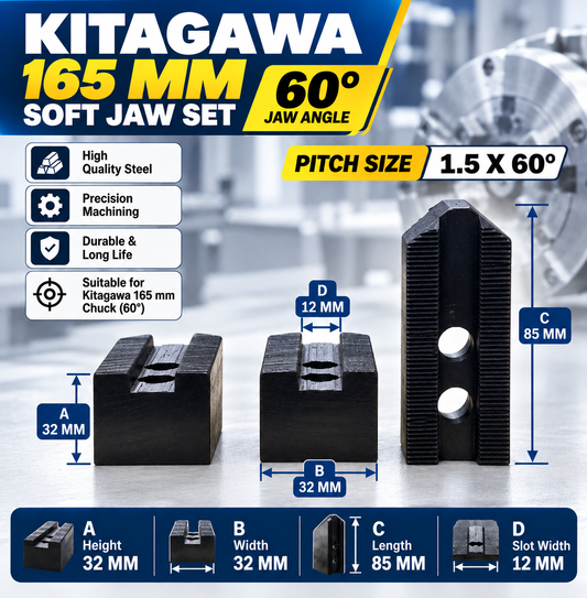 SOFT JAWS FOR KITAGAWA 165 MM POWER CHUCK (SET OF 3) | 60° JAW ANGLE | PITCH 1.5 X 60°