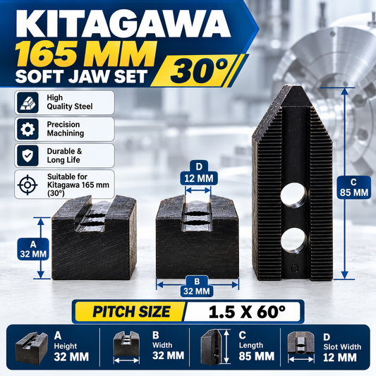 SOFT JAWS FOR KITAGAWA 165 MM POWER CHUCK (SET OF 3) | 30° JAW ANGLE | PITCH 1.5 X 60°