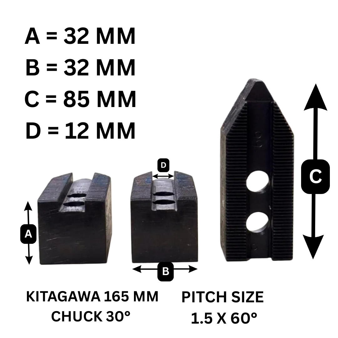 SOFT JAWS FOR KITAGAWA 165 MM POWER CHUCK (SET OF 3) | 30° JAW ANGLE | PITCH 1.5 X 60°