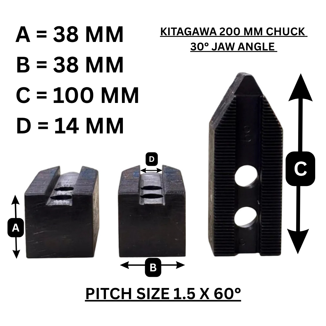 SOFT JAWS FOR KITAGAWA 200 MM POWER CHUCK (SET OF 3) | 30° JAW ANGLE | PITCH 1.5 X 60°