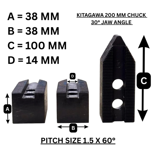 SOFT JAWS FOR KITAGAWA 200 MM POWER CHUCK (SET OF 3) | 30° JAW ANGLE | PITCH 1.5 X 60°