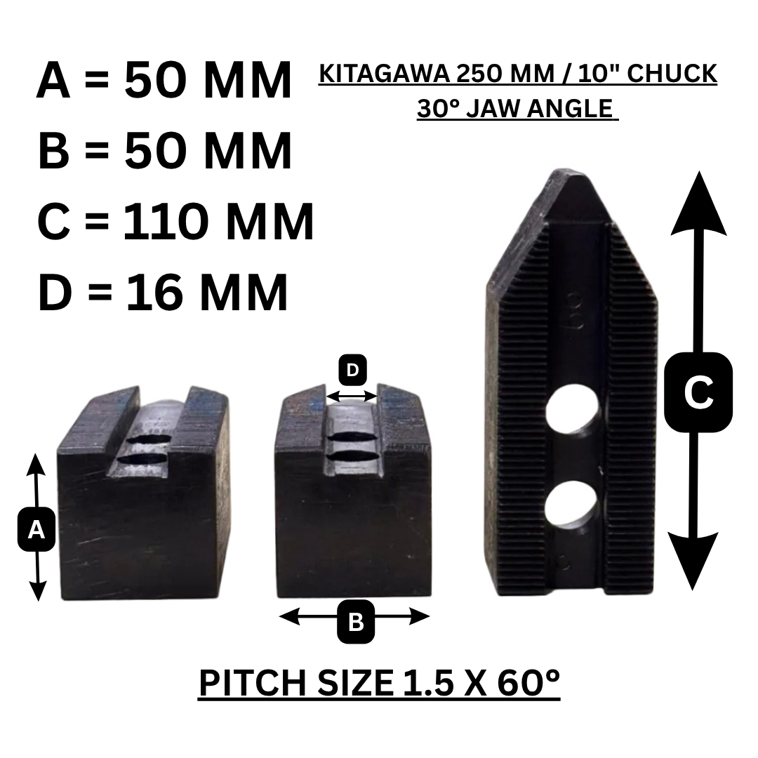 SOFT JAWS FOR KITAGAWA 250 MM POWER CHUCK (SET OF 3) | 30° JAW ANGLE | PITCH 1.5 X 60°