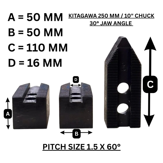 SOFT JAWS FOR KITAGAWA 250 MM POWER CHUCK (SET OF 3) | 30° JAW ANGLE | PITCH 1.5 X 60°