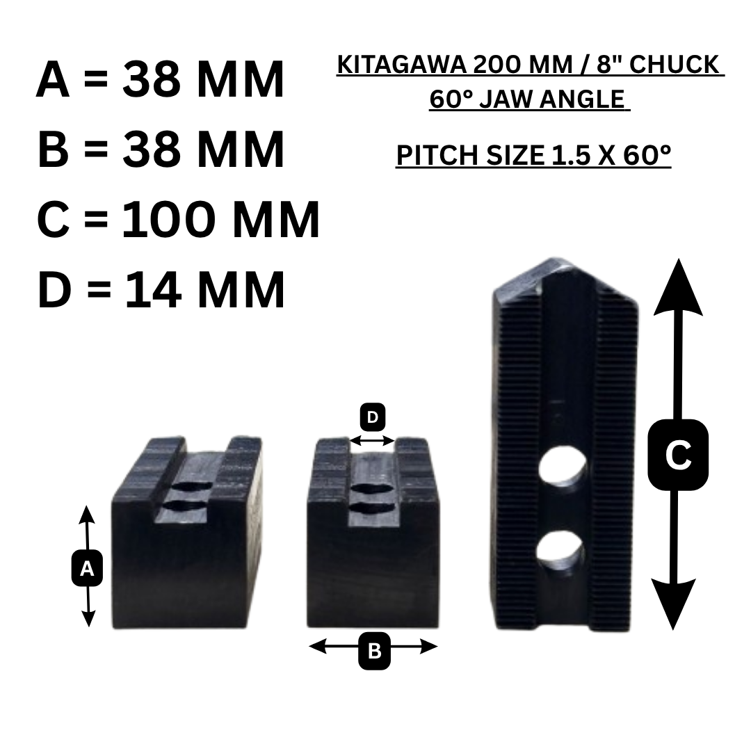 SOFT JAWS FOR KITAGAWA 200 MM POWER CHUCK (SET OF 3) | 60° JAW ANGLE | PITCH 1.5 X 60°