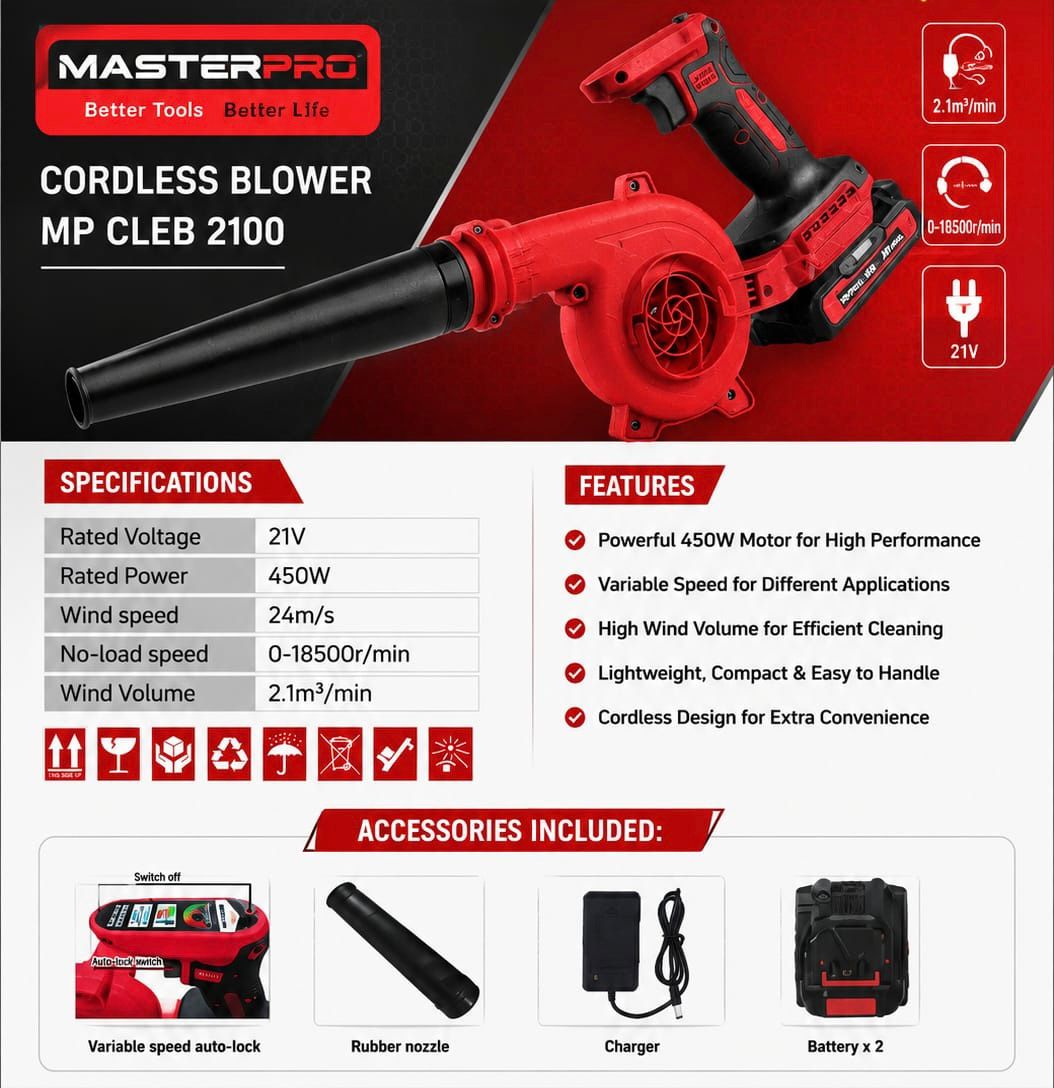 CORDLESS BLOWER 21V WITH 450W MOTOR