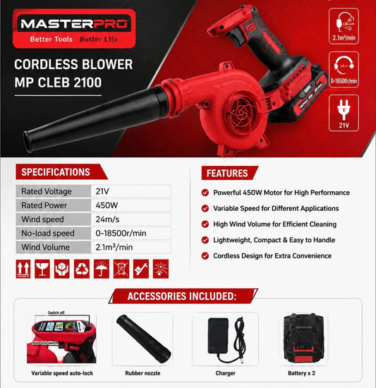 CORDLESS BLOWER 21V WITH 450W MOTOR