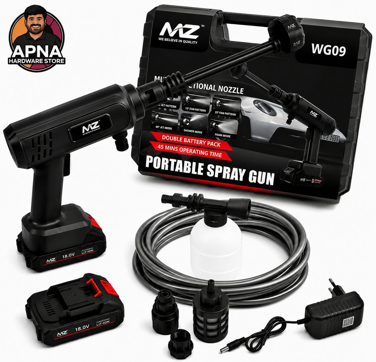 MZ PORTABLE CAR WASH SPRAY GUN WG-09  (BLACK COLOUR)